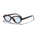 Trendy retro oval frame sunglasses with tortoiseshell PC frame and light blue lenses - Tortoise Blue