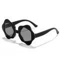Black flower-shaped sunglasses for children with stylish and irregular frame design - Black Frame Grey Lens