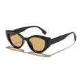 Vintage black cat-eye sunglasses with irregular polygonal frames and amber lenses - Black Frame Tea Lens