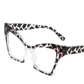 Stylish cat-eye glasses frame with large animal print and transparent color block - Transparent White and Tortoiseshell