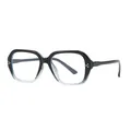 Vintage Polygon Brille mit Blaulichtfilter und schwarz-blauem Farbverlaufsrahmen für Damen - Schwarz und Transparent Weiß Verlauf