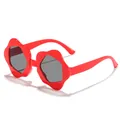 Stylish red flower-shaped sunglasses for kids featuring grey lenses and UV protection - Red Frame Grey Lens