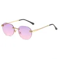 Stylische randlose Sonnenbrille mit goldenen Metallbügeln und lila Verlaufsgläsern - Goldrahmen Lila Gläser