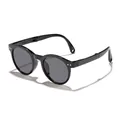 Schwarze faltbare Rundrahmen-Sonnenbrille für Kinder mit UV-Schutz, klassisches Design - Faltbarer Rundrahmen (3017) / Schwarzer Rahmen Graue Gläser