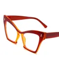 Large cat-eye blue light blocking glasses featuring a trendy red orange gradient frame - Inner Yellow Brown and Jujube Red