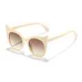 Stylish children's cream sunglasses with devil horn design and brown gradient lenses - Cream White / Tea Gradient