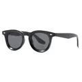 Classic retro black oval frame sunglasses featuring decorative silver rice stud rivets - Glossy Black/Grey Lens