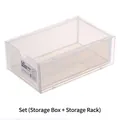 Clear Japanese style plastic desktop storage box set with drawer and organizer rack - Storage Box and Rack Set / Transparent