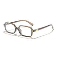 Stylish Korean-style square blue light blocking glasses in a transparent tea brown finish. - Olive Green Anti-Blue Light