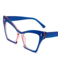 Oversized cat-eye blue and pink color-block blue light blocking glasses for women - Transparent Pink and Royal Blue