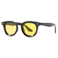 Retro oval sunglasses featuring a black frame and yellow tinted lenses for unisex style - Glossy Black Frame Yellow Lens