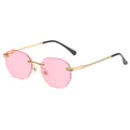 Randlose sechseckige Sonnenbrille mit rosa Meeresgläsern und dekorativen Goldbügeln - Goldener Rahmen Rosa Linse
