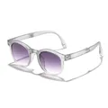 Faltbare Kinder-Sonnenbrille mit klarem Rahmen und lila Verlaufsgläsern für den Außenbereich - Faltbarer Rundrahmen (3017) / Transparenter Grauer Rahmen Graue Gläser