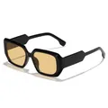 Modern classic square sunglasses featuring a thick black frame and yellow-tinted lenses. - Black Frame Tea Lens