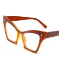 Elegantes gafas de ojo de gato naranja y marrón con montura grande y lentes anti-luz azul. - Marrón Amarillento Interior y Café