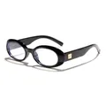 Chic retro oval sunglasses with a glossy black frame and gold metal temple detail - Bright Black Frame Anti-Blue Light