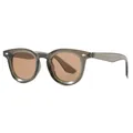Classic retro oval sunglasses with gray translucent frame, diamond rivets, and brown lenses - Olive Green Frame Tea Lens