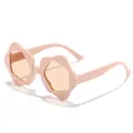 Stylish pink flower-shaped sunglasses for kids featuring protective tinted lenses - Beige Coffee Tea Lens