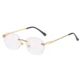 Elegante randlose sechseckige Sonnenbrille mit goldenen Metallbügeln und klaren Gläsern - Goldener Rahmen Klare Gläser