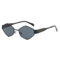 Lunettes de soleil hexagonales en métal noir pour femmes avec verres irréguliers et branches - Monture Noire Verres Gris