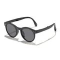 Faltbare runde Kindersonnenbrille in klassischem mattem Schwarz-Finish für Kinder - Faltbarer Rundrahmen (3017) / Sandiges Schwarz / Graue Gläser