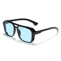 Black steampunk sunglasses with light blue ocean lenses for outdoor fashion styling - Black Frame Blue Lens