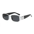 Stylish retro rectangular sunglasses for women featuring silver frame and rivet accents - Silver Frame Gray Lens