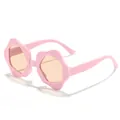 Pink flower-shaped children's sunglasses with light orange lenses for sun protection - Pink Frame Tea Lens