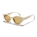 Retro cat-eye sunglasses with cream frame and yellow lenses, UV protection style - Rice White Frame / Tea Lens