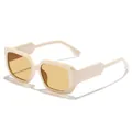 Classic vintage square wide-frame sunglasses with cream frames and yellow tinted lenses - Rice White Frame / Tea Lens