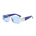 Retro rectangular sunglasses with blue lenses and silver frames featuring decorative studs - Silver Frame Blue Lens