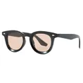 Vintage oval black frame sunglasses with light brown tinted lenses and silver rivets - Shiny Black Frame Tea Lens