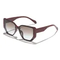 Stijlvolle oversized bordeauxrode polygone zonnebril met verloopglazen en getextureerde veren - Bordeauxrood Frame Grijs Blauwe Lens
