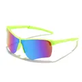 Professional foldable kids sports sunglasses featuring neon green frame and rainbow lenses - Neon Yellow Green Silver Lens