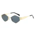 Lunettes de soleil dorées hexagonales à la mode pour femmes avec branches larges et verres - Monture Dorée Verres Gris