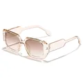 Classic square frame sunglasses with champagne transparent wide temples and gradient lenses - Champagne Frame / Tea Lens