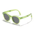 Hellgrüne faltbare runde Sonnenbrille für Kinder mit dunklen Gläsern und UV-Schutz - Faltbarer Rundrahmen (3017) / Mattgrün / Graue Gläser