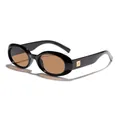 Retro oval sunglasses featuring a glossy black frame and amber lenses for chic sun protection - Black Frame Tea Lens