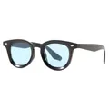 Retro oval sunglasses with black frame and light blue lenses for men and women. - Shiny Black Frame Blue Lens