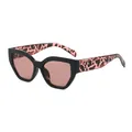Occhiali da sole cat-eye rétro con montatura nera e stanghette leopardate rosa - Montatura Nera Astine Leopardate Rosa Lenti Tè