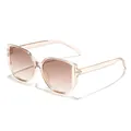 Oversized square sunglasses with champagne transparent frames and gradient brown lenses - Champagne Frame Gradient Tea Lenses