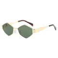 Lunettes de soleil polygonales en métal avec verres verts et larges branches dorées - Monture Dorée Double Verre Vert