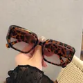 Classic stylish leopard print wide-frame square sunglasses with gradient brown lenses. - Tortoise Frame Tea Lens