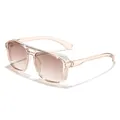 Fashionable steampunk sunglasses with a transparent tan frame and brown gradient lenses - Champagne Frame Double Tea Lens