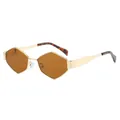 Lunettes de soleil polygonales tendances avec monture dorée et verres marron - Monture Dorée Verres Ambrés Dégradés