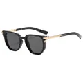 Classic men's sunglasses featuring a black frame and gold temples with UV400 protection - Black Gold Frame Grey Lens