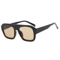 Classic oversized black square aviator sunglasses with amber tinted lenses for outdoors - Black Frame Tea Lens