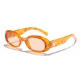 Retro oval sunglasses with tortoiseshell pattern frame and orange tinted lenses. - Orange Spotted Frame Tea Lens