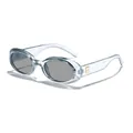 Fashionable retro oval sunglasses featuring a transparent light blue frame with gray lenses - Translucent Grey Frame Grey Lens