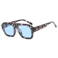 Trendy square pilot sunglasses featuring blue tinted lenses and a dark camouflage pattern frame - Grey Pattern Frame Blue Lens